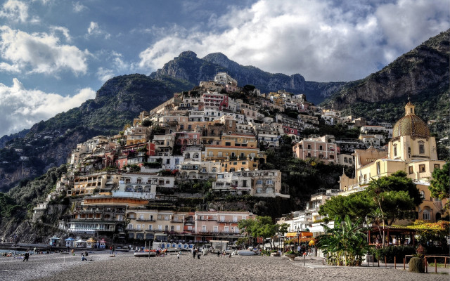 Beach buildings mountain clouds architecture free wallpaper - medium preview image