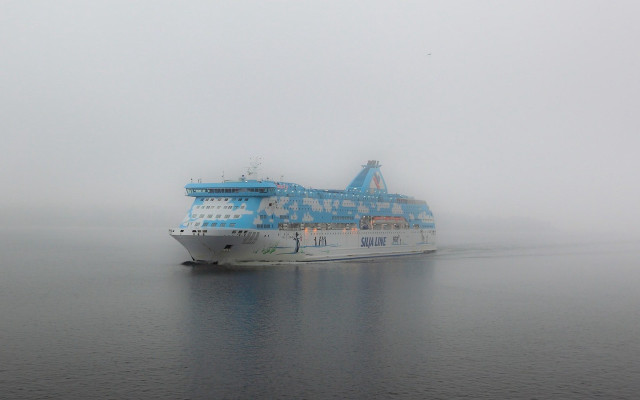 Large boat foggy day impressionism free wallpaper - medium preview image
