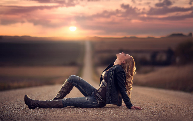 Woman sunset beach blonde derelict free wallpaper - medium preview image