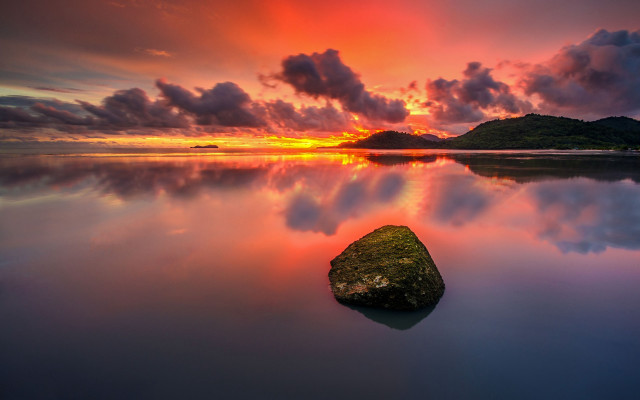 Rock lake sunset clouds landscape free wallpaper for desktop - medium preview image