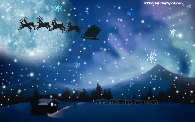 Santa sleigh flying snowy landscape free wallpaper - medium preview image