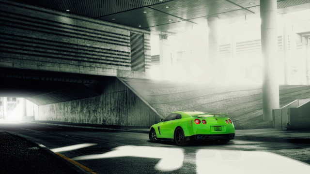Green sports car tunnel city free wallpaper - medium preview image