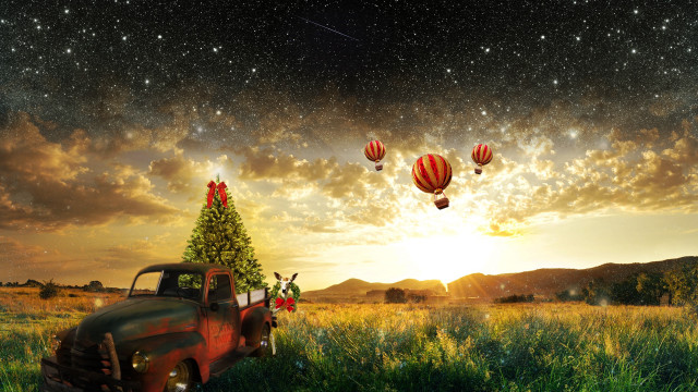 Truck christmas tree field hotairballoons free wallpaper - medium preview image