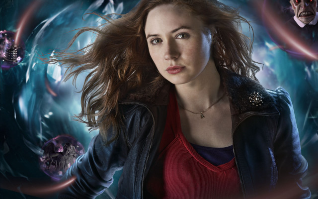 Woman red shirt blue background free wallpaper - medium preview image
