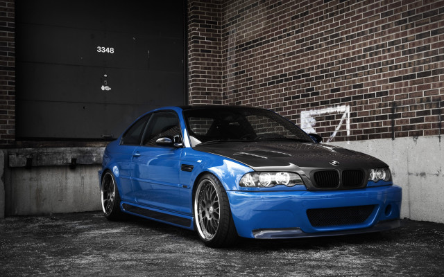 Blue car brick wall garage free wallpaper - medium preview image