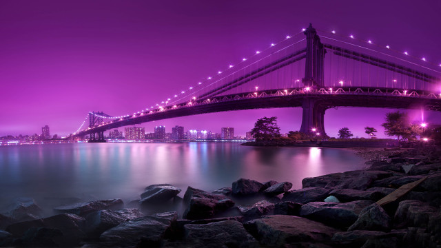 Bridge city night purple matte free wallpaper - medium preview image
