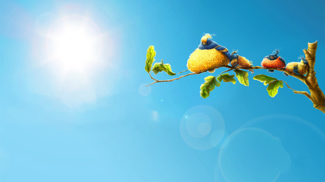 Birds branch leaves blue sky #2 free wallpaper - medium preview image