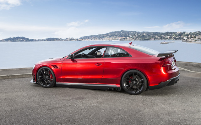 Red sports car mountain water free wallpaper - medium preview image