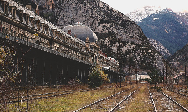 Traintrack mountain domebuilding cityscape starrysky free wallpaper - medium preview image