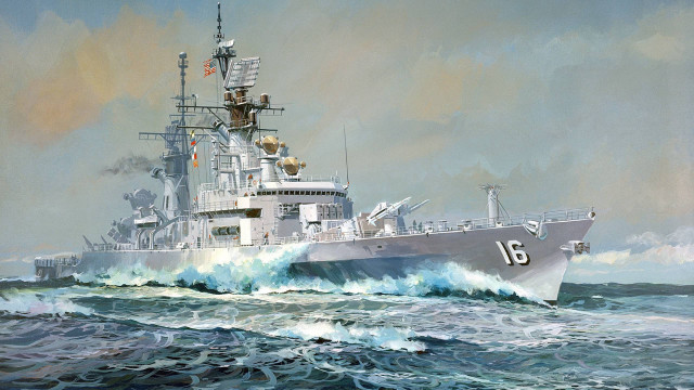 Battleship ocean sky clouds waves free wallpaper - medium preview image
