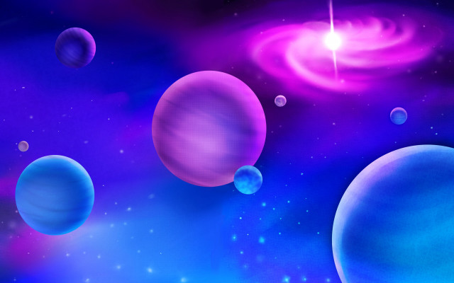 Floating planets bright star galaxy free wallpaper - medium preview image