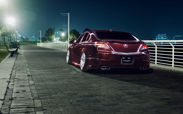 Red car night parking bench free wallpaper - medium preview image