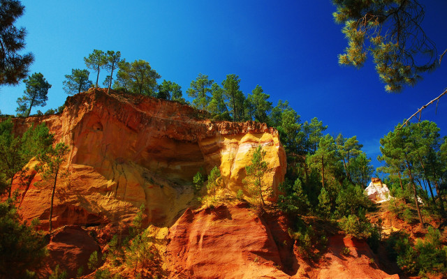 Rocky cliff trees autumn blue #2 free wallpaper - medium preview image