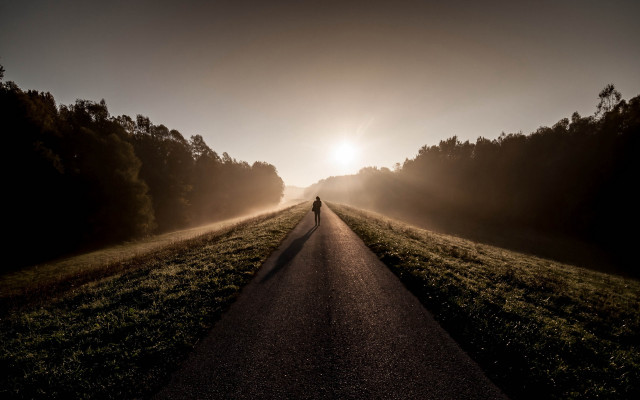 Person walking road field sunset free wallpaper - medium preview image