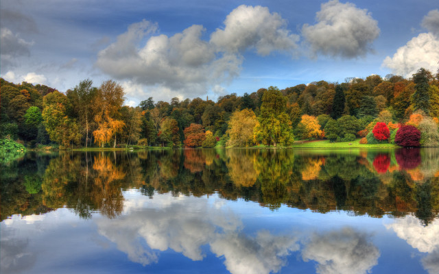 Lake trees clouds reflections impressionism free wallpaper - medium preview image