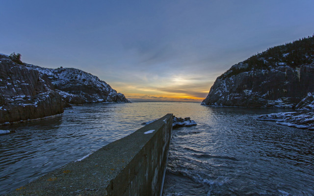 Sunset mountain water bridge city free wallpaper - medium preview image