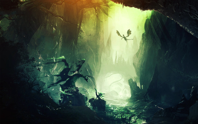 Forest light cave bird fantasy free wallpaper - medium preview image