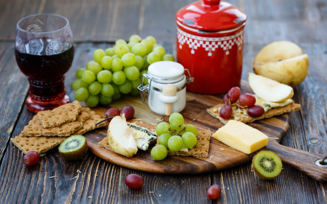 Wooden board cheese grapes wine #2 free wallpaper - medium preview image