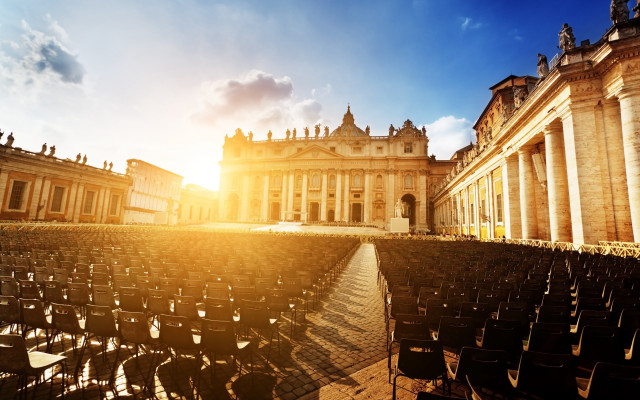 Large building chairs sky clouds free wallpaper - medium preview image