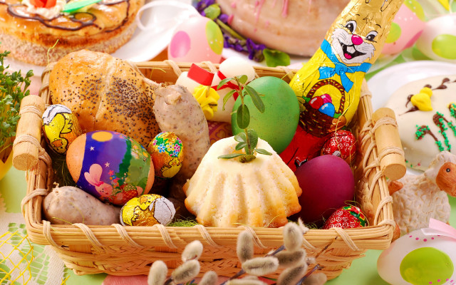 Decorated eggs bunnies pastel basket free wallpaper - medium preview image