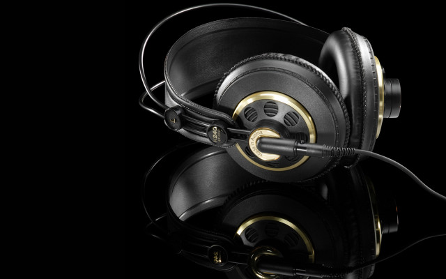 Headphones black background gold trimmings free wallpaper - medium preview image