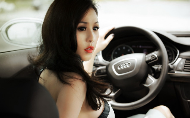 Woman car red lips art free wallpaper - medium preview image