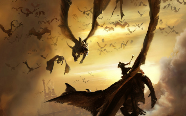 Dragon demon clouds bats horse free wallpaper - medium preview image