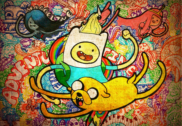 Cartoon character riding cat skateboard free wallpaper - medium preview image