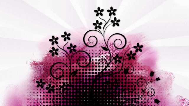Pink black abstract flower swirls free wallpaper - medium preview image