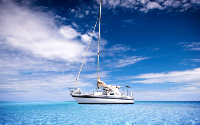 Sailboat cloudy blue sky dock free wallpaper - medium preview image