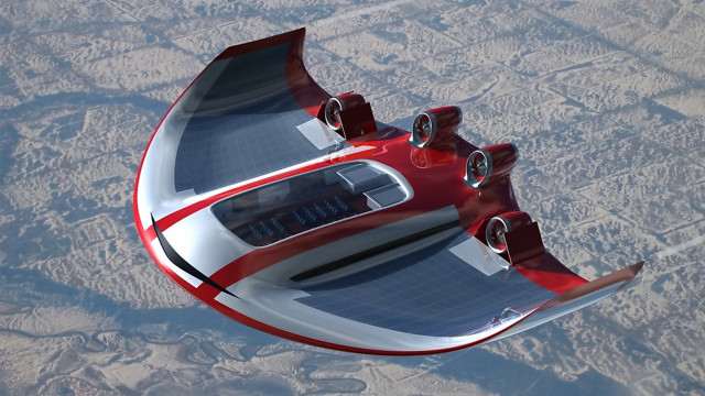 Futuristic flying vehicle desert river free wallpaper - medium preview image