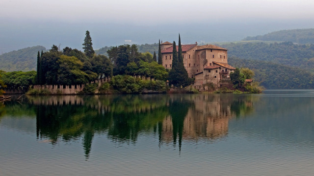 Castle lake trees mountains romanesque free wallpaper - medium preview image