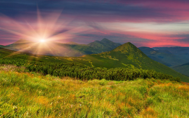 Sunset mountain range bright sunbeam free wallpaper - medium preview image