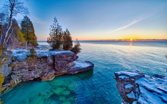 Lake cliff sunset beautiful scenery free wallpaper for desktop - medium preview image