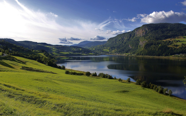 Mountain lake hills clouds landscape free wallpaper - medium preview image
