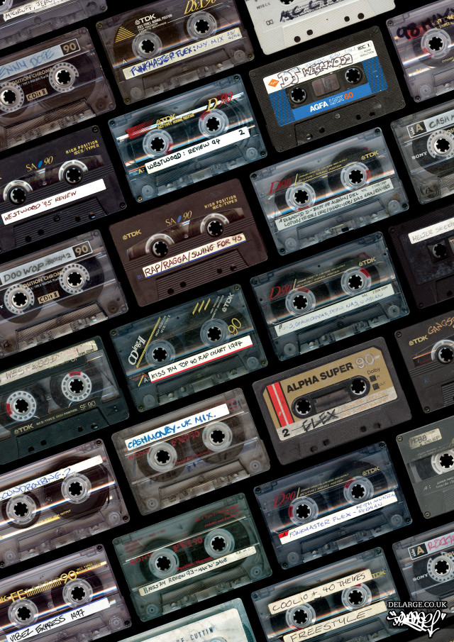 Old cassette tapes pile collection free wallpaper - medium preview image