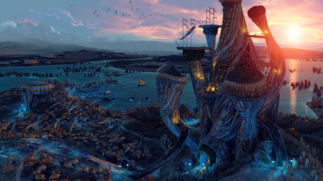 Futuristic city giant tower clock #2 free wallpaper - medium preview image