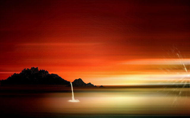 Red sky mountain boat ocean free wallpaper - medium preview image