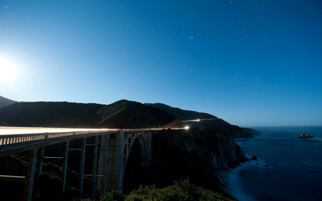 Bridge water mountain night city free wallpaper - medium preview image