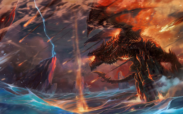 Dragon ship storm fire lightning free wallpaper - medium preview image
