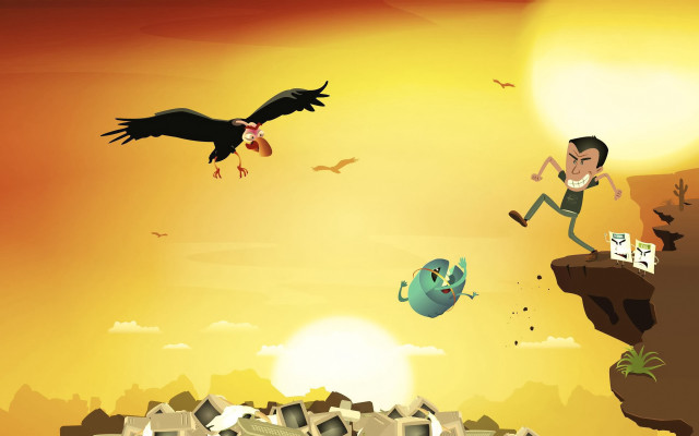 Man jumping cliff birds silhouette free wallpaper - medium preview image
