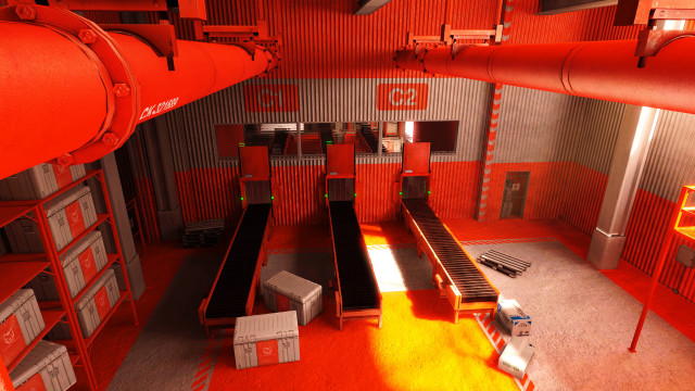 Warehouse conveyor orange walls red free wallpaper - medium preview image