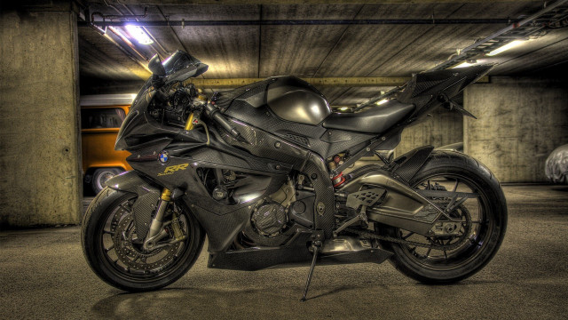 Motorcycle parking garage yellow cars free wallpaper - medium preview image