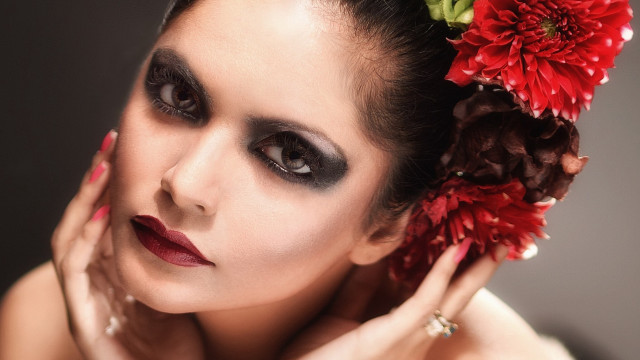 Red flower makeup nails fingertips free wallpaper - medium preview image