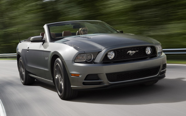Silver mustang convertible driving road free wallpaper - medium preview image