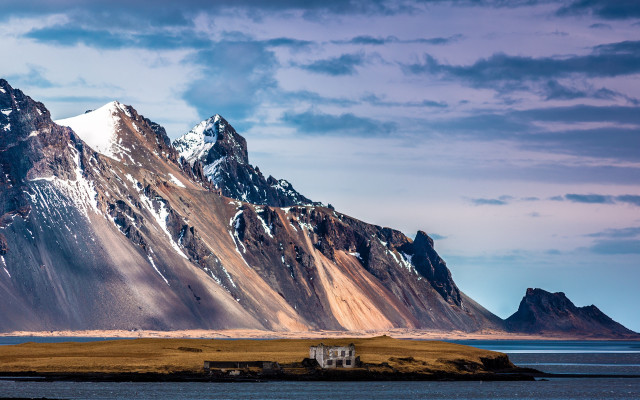 Mountain house lake cityscape cloudy free wallpaper - medium preview image