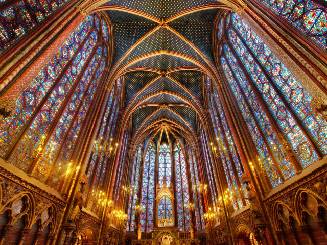 Cathedral stainedglass clock gothic matte free wallpaper - medium preview image
