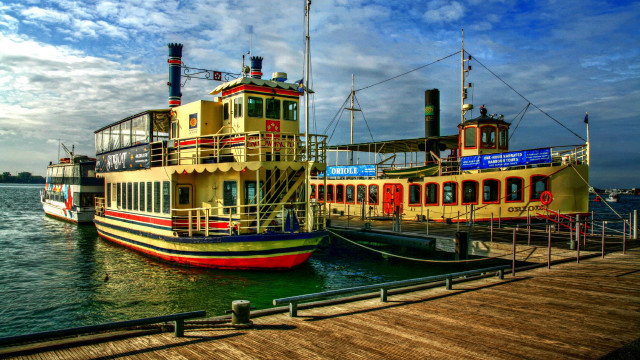 Large boat docked pier sky free wallpaper - medium preview image