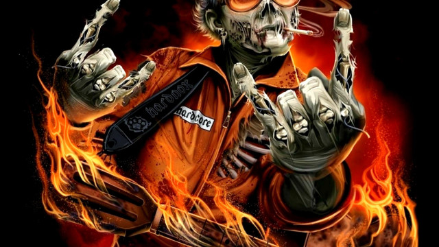 Skeleton hat glasses fiery weapons free wallpaper - medium preview image