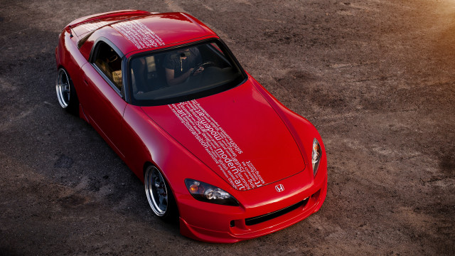 Red sportscar white stripe driver free wallpaper - medium preview image